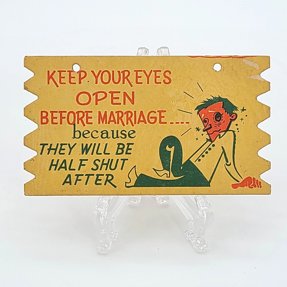 VTG Komic Kard Postcard Sign Keep Your Eyes Open Before Marriage Japan Unused